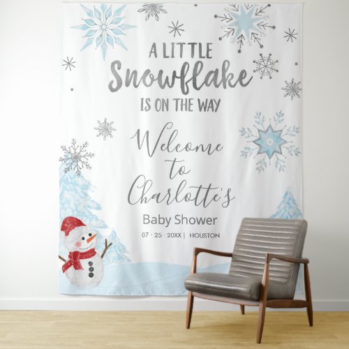 A little snowflake Blue Baby Shower Backdrop