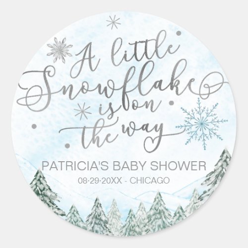 A little Snowflake Blue Baby Shower Classic Round Sticker