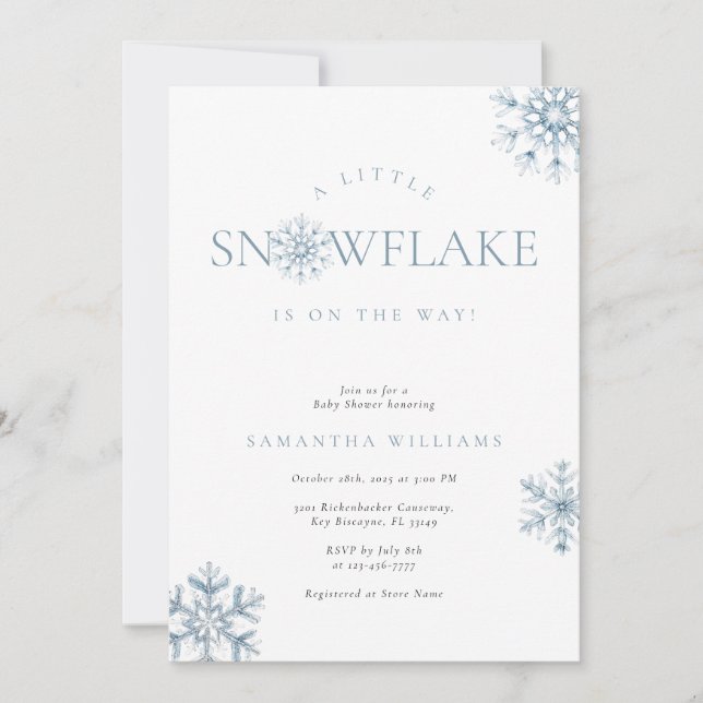 A Little Snowflake Blue Baby Shower Invitation (Front)