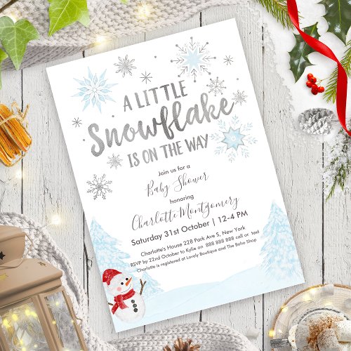 A little snowflake Blue Baby Shower Invitation