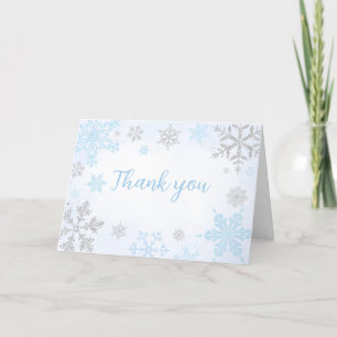 A Little Snowflake Blue Baby Shower Letterpress Thank You Card