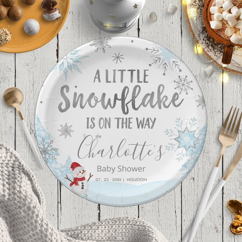 A little snowflake Blue Baby Shower Paper Plates