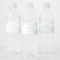 A Little Snowflake Blue Baby Shower  Water Bottle Label