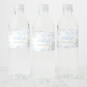 A Little Snowflake Blue Baby Shower Water Bottle Label