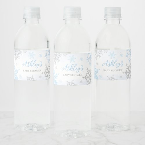 A Little Snowflake Blue Baby Shower  Water Bottle Label