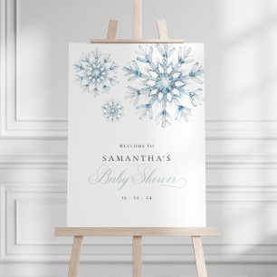 A Little Snowflake Blue Baby Shower Welcome Sign