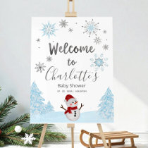 A little snowflake Blue Baby Shower Welcome Sign