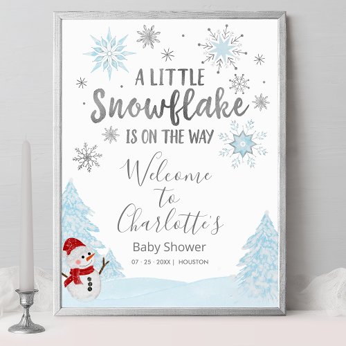 A little snowflake Blue Baby Shower Welcome Sign