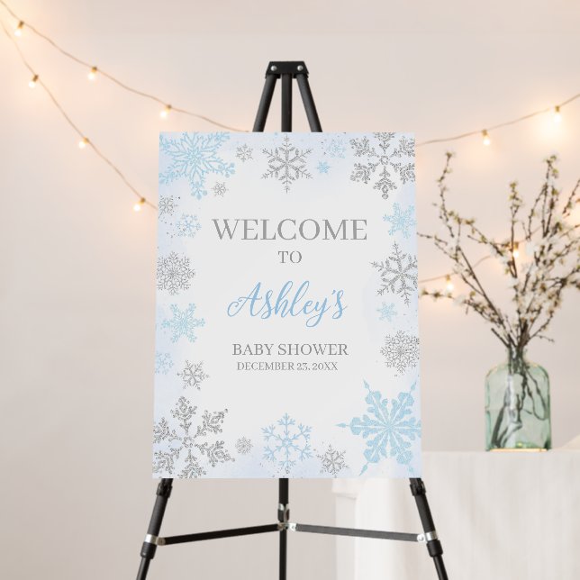 A Little Snowflake Blue Baby Shower Welcome Sign (In Situ (Stand))