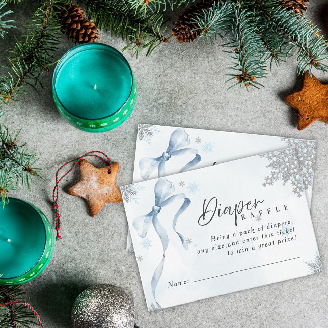 A little Snowflake Blue Bow Glitter Baby Shower Enclosure Card (Creator Uploaded)