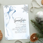 A little Snowflake Blue Bow Glitter Baby Shower Invitation