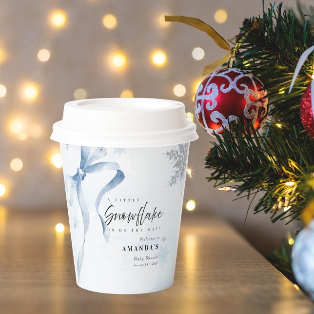 A little Snowflake Blue Bow Glitter Baby Shower  Paper Cups (Creator Uploaded)