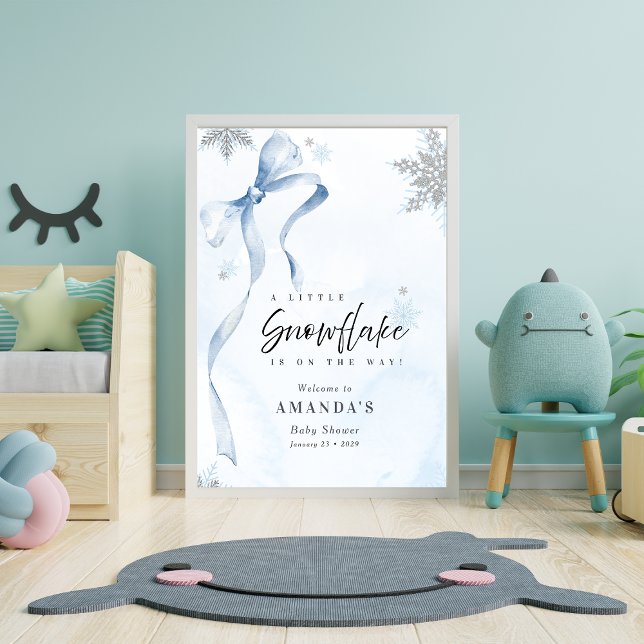 A little Snowflake Blue Bow Glitter Baby Shower Poster (Creator Uploaded)