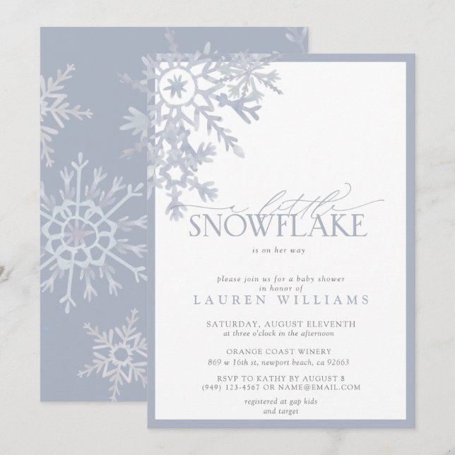 A Little Snowflake Blue Watercolor Baby Shower (Front/Back)