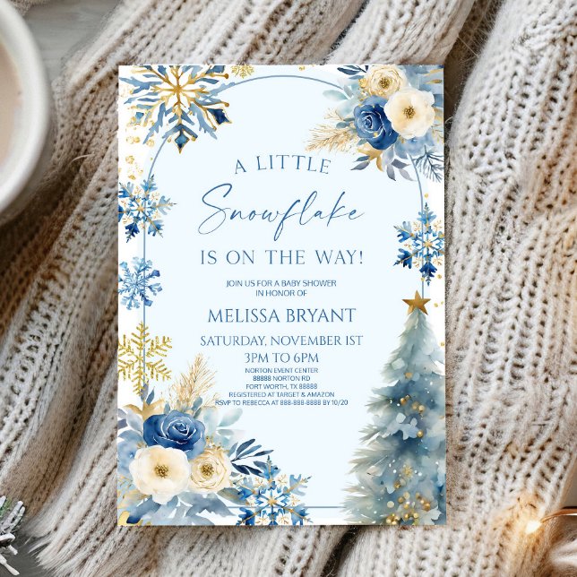 A Little Snowflake Blue Winter Baby Shower  Invitation (Creator Uploaded)
