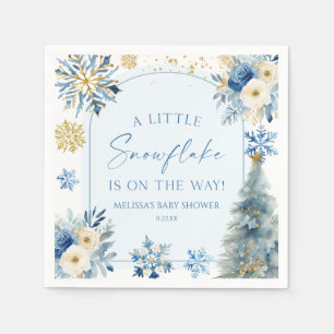 A Little Snowflake Blue Winter Baby Shower  Napkins