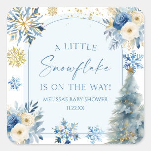 A Little Snowflake Blue Winter Baby Shower Square Sticker