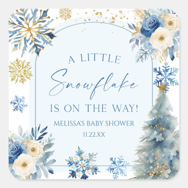 A Little Snowflake Blue Winter Baby Shower  Square Sticker (Front)
