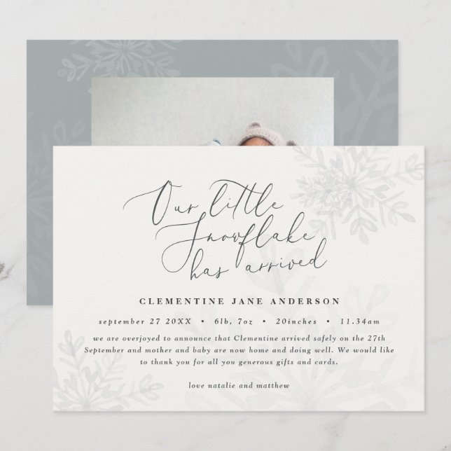 A little snowflake blue winter elegant photo birth (Front/Back)