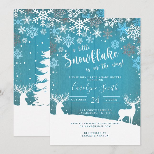 A Little Snowflake Christmas Baby shower Invitatio Invitation (Front/Back)