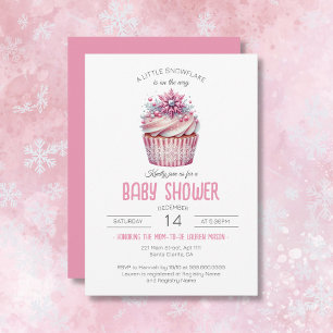A Little Snowflake Cupcake Pink Girl Baby Shower Invitation