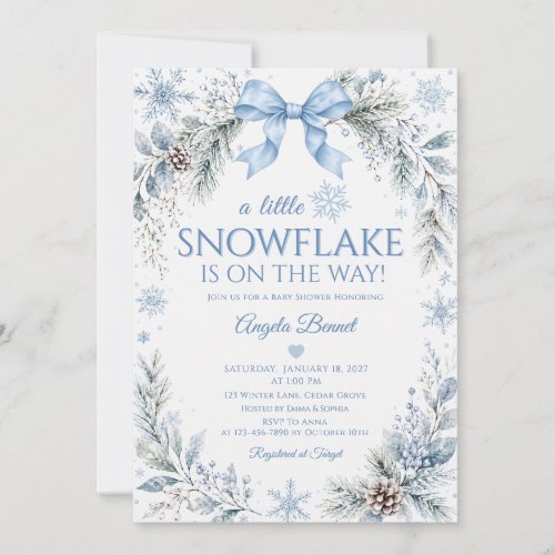 A Little Snowflake Dusty Blue Winter Baby Shower Invitation