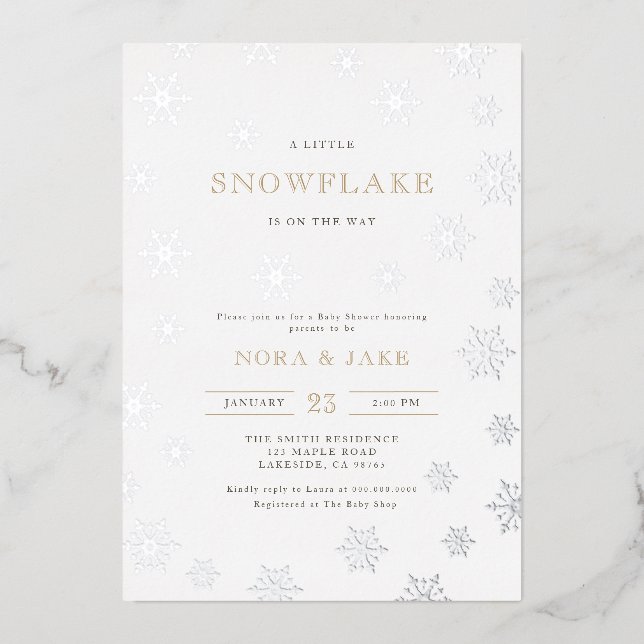 A little Snowflake Gender Neutral Baby Shower Foil Invitation (Front)