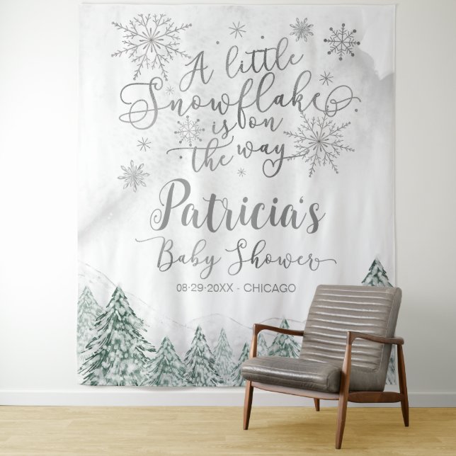 A little Snowflake Gray Baby Shower Backdrop (In Situ)