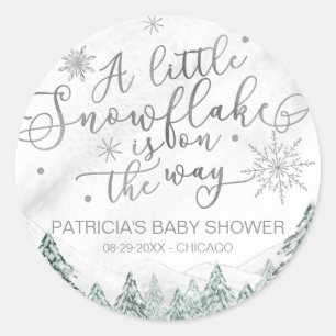 A little Snowflake Gray Baby Shower Classic Round Classic Round Sticker