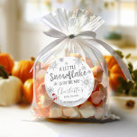 A little snowflake Gray Baby Shower Classic Round Sticker<br><div class="desc">Adorable calligraphy with snowflakes,  winter-themed baby shower invitations. Easy to personalised with your details. Check the collection to find matching items as enclosure cards.</div>