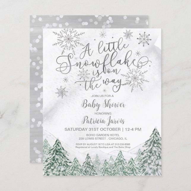 A little Snowflake Gray Baby Shower Invitation (Front/Back)