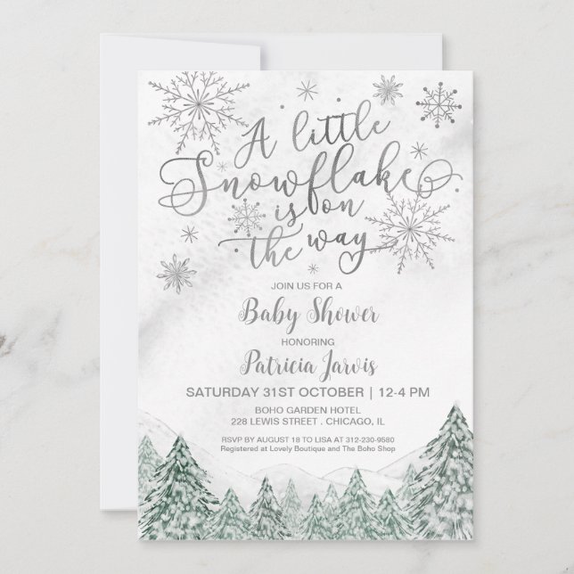 A little Snowflake Gray Baby Shower Invitation (Front)
