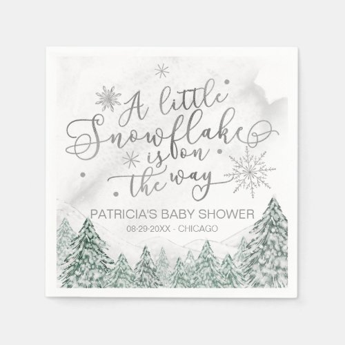A little Snowflake Gray Baby Shower Napkins