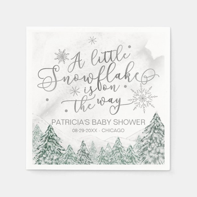 A little Snowflake Gray Baby Shower Napkins (Front)