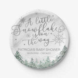 A little Snowflake Gray Baby Shower Paper Plates