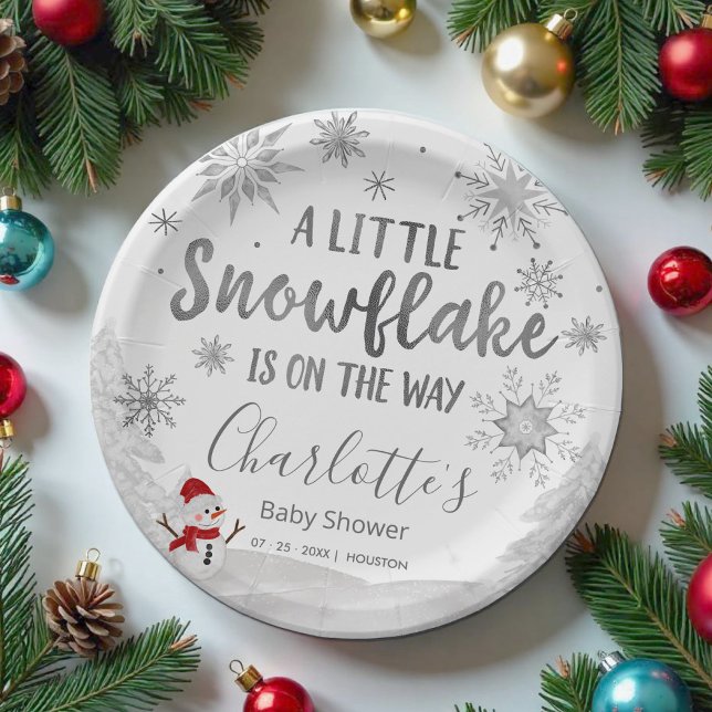 A little snowflake Gray Baby Shower Paper Plates (Creator Uploaded)
