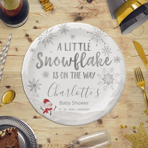 A little snowflake Gray Baby Shower Paper Plates
