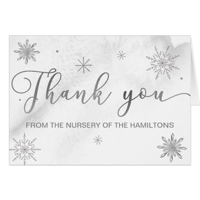 A little Snowflake Gray Baby Shower Thank You (Front Horizontal)