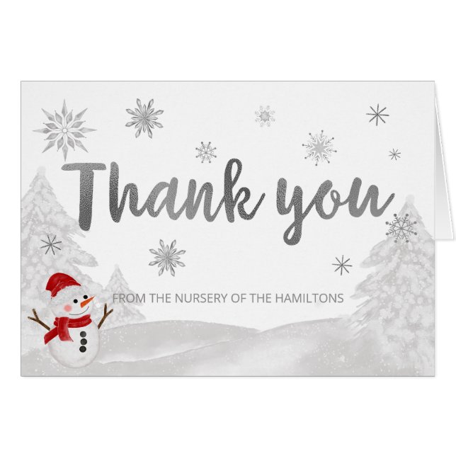 A little snowflake Gray Baby Shower Thank You (Front Horizontal)