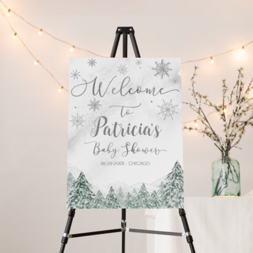 A little Snowflake Gray Baby Shower Welcome Sign