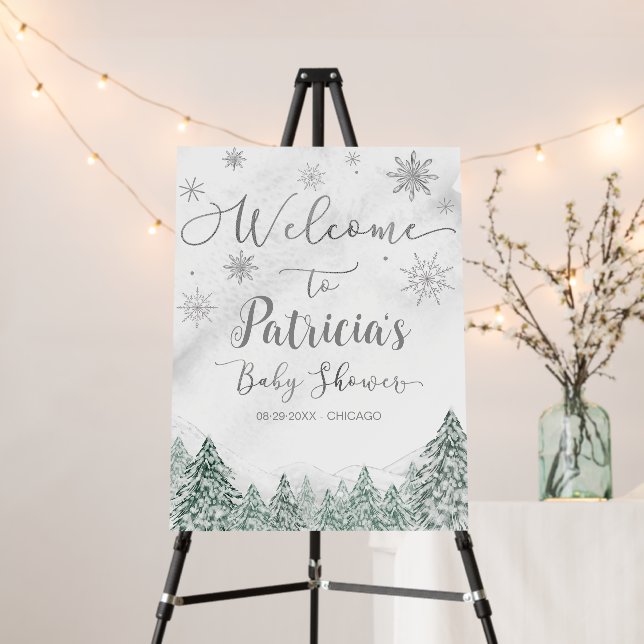 A little Snowflake Gray Baby Shower Welcome Sign (In Situ (Stand))