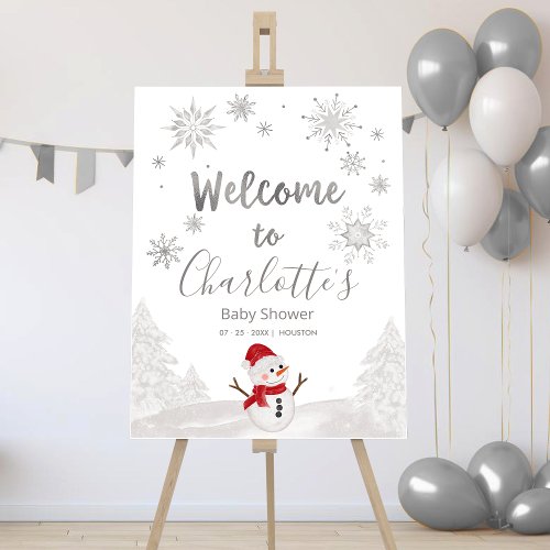 A little snowflake Gray Baby Shower Welcome Sign