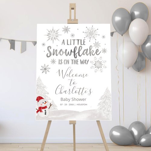 A little snowflake Gray Baby Shower Welcome Sign