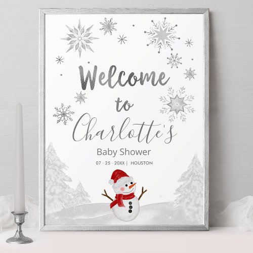 A little snowflake Gray Baby Shower Welcome Sign