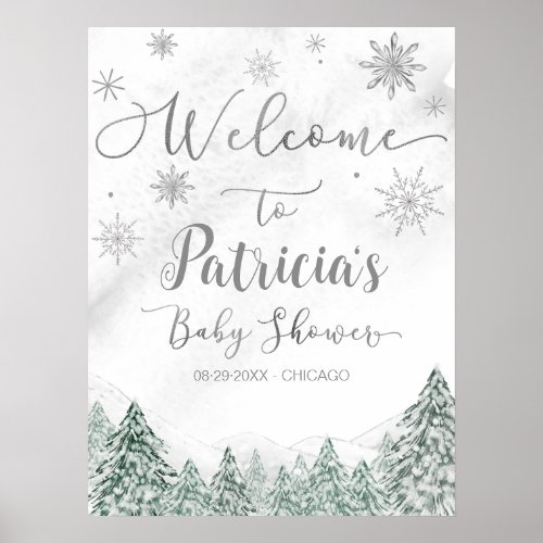 A little Snowflake Gray Baby Shower Welcome Sign