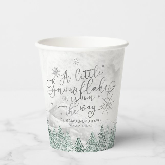 A little Snowflake Grey Baby Shower Paper Cups (Front)