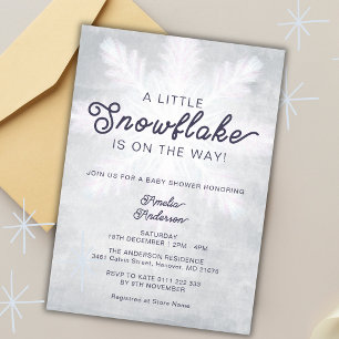 A Little Snowflake Grey Navy Baby Shower Invitation