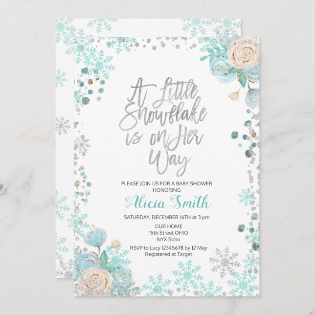 A Little Snowflake is on Her Way Baby Shower Invitation (Front/Back)