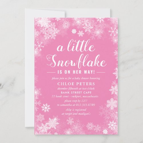 A Little Snowflake is on Her Way Girl Baby Shower Invitation