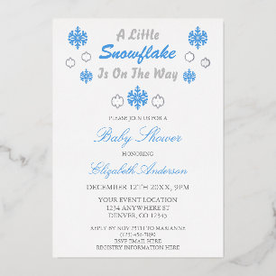 A Little Snowflake Is On The Way Baby Shower Foil Invitation